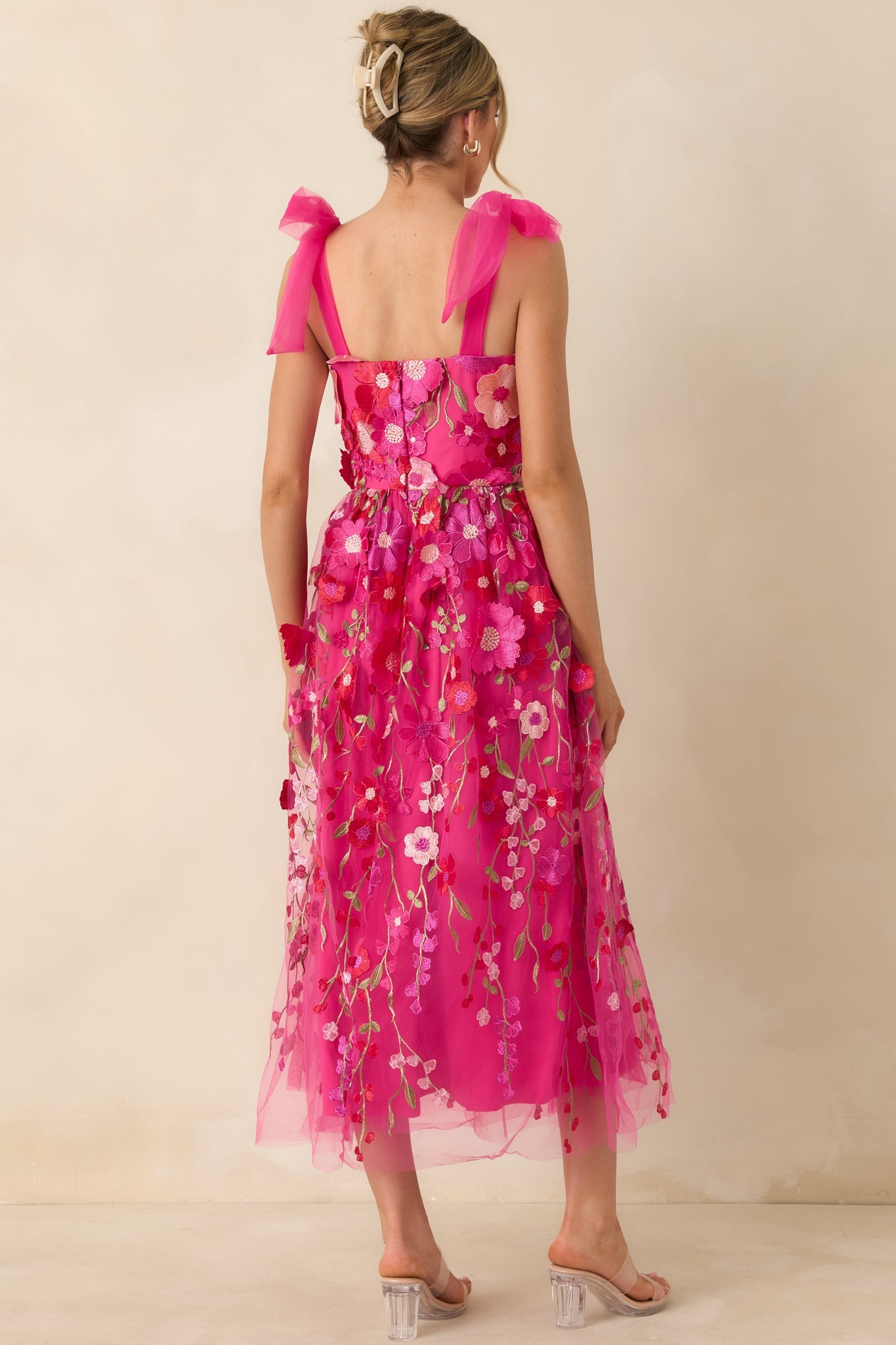 Spirit of Spring Fuchsia Pink Floral Embroidered Maxi Dress