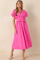 Let It Be Easy Fuchsia Smocked Waist Zip Maxi Dress