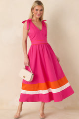 Just Getting Started Fuchsia Pink & Orange Cotton Tie Strap Midi Dress