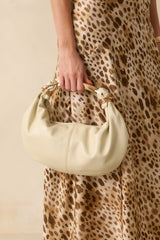 Say What You Mean Ivory Faux Leather Gold Handle Shoulder Bag