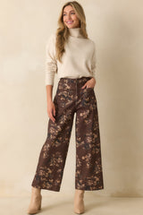Couldn't Be Better Chocolate Brown Floral Print Cotton Wide Leg Jeans
