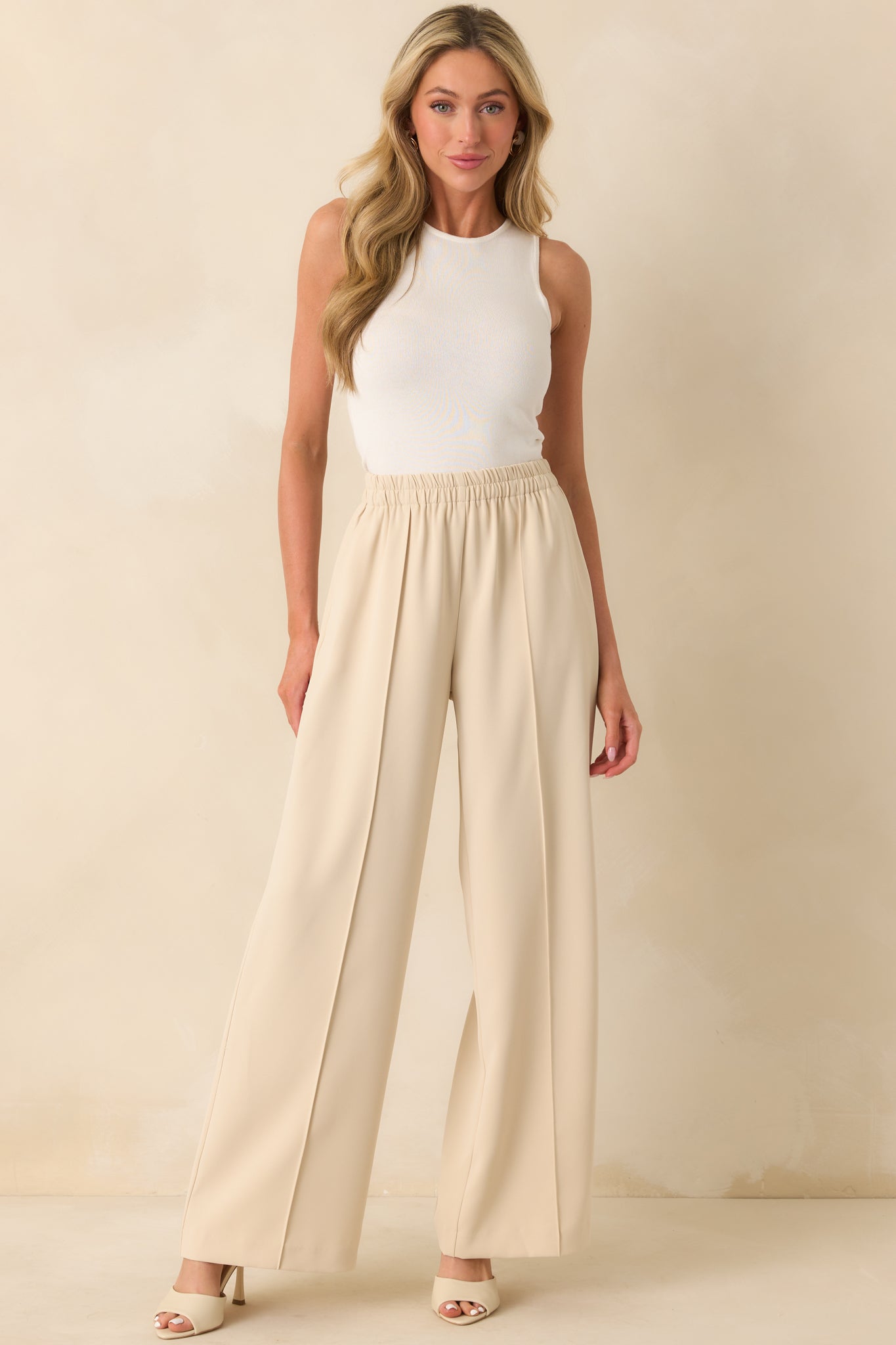 In Her Element Ecru Beige Wide Leg High Waisted Pants