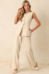 In Her Element Ecru Beige Wide Leg High Waisted Pants