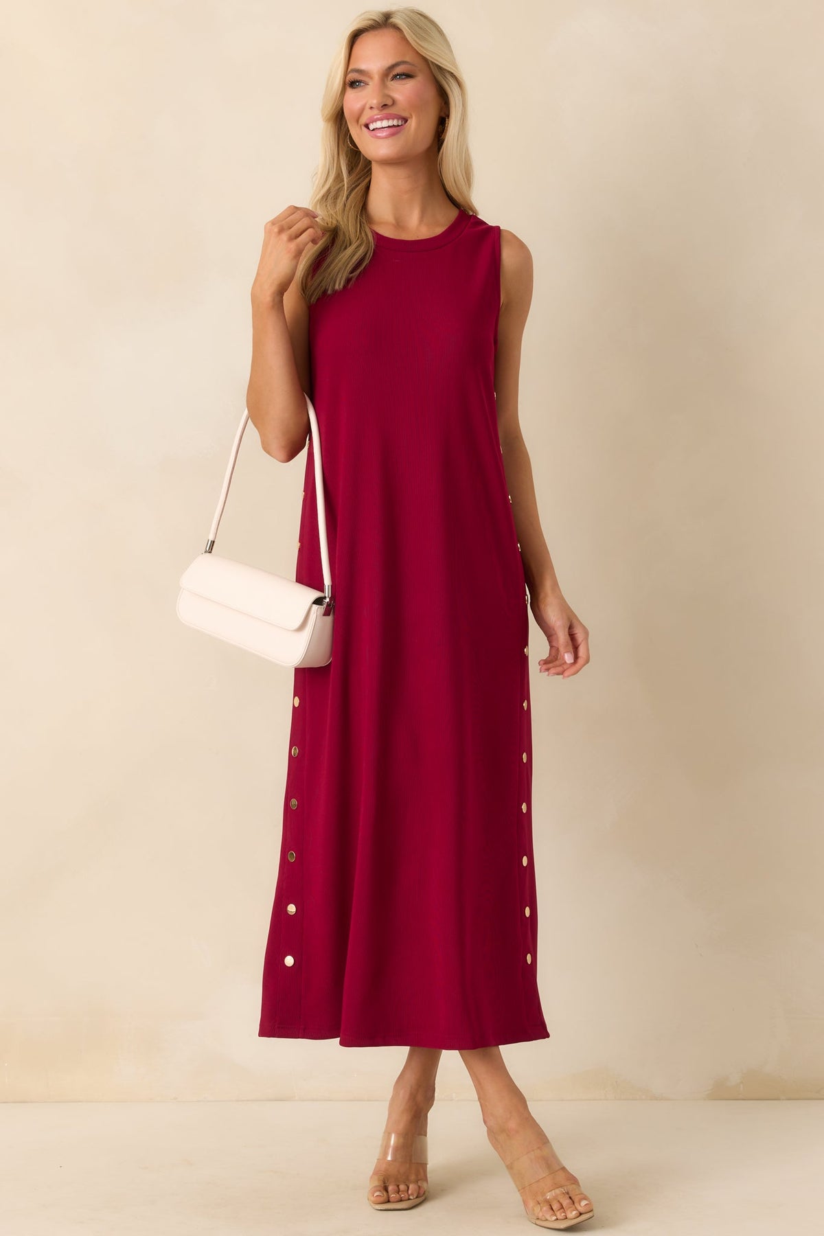 I'm Choosing Happiness Burgundy Sleeveless Maxi Dress