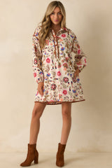 Keep That In Mind Ivory Multi Floral Print Cotton Shift Dress