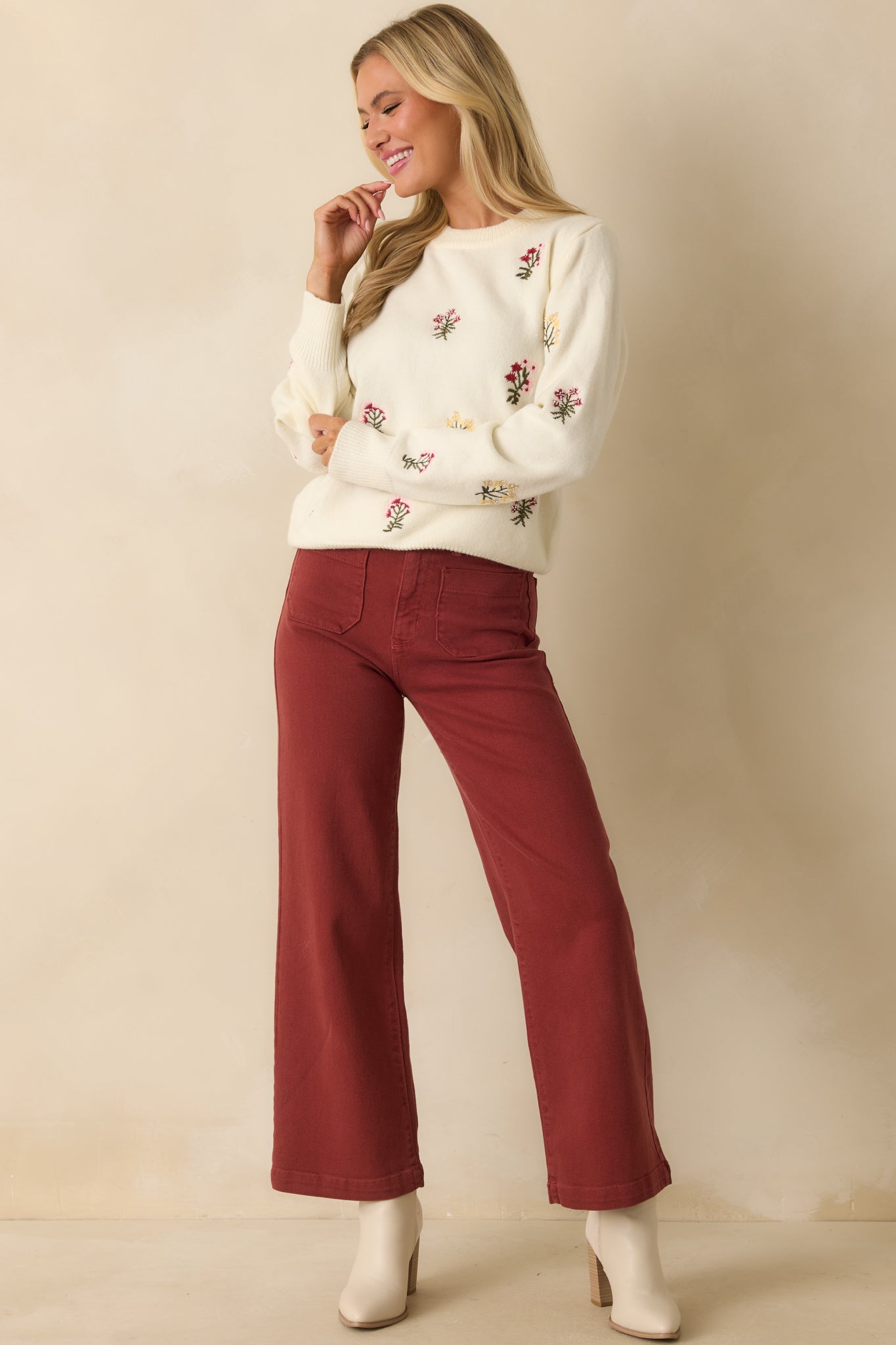 Stay True To Yourself Ivory Multi Floral Embroidered Knit Sweater