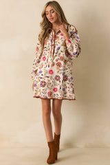 Keep That In Mind Ivory Multi Floral Print Cotton Shift Dress