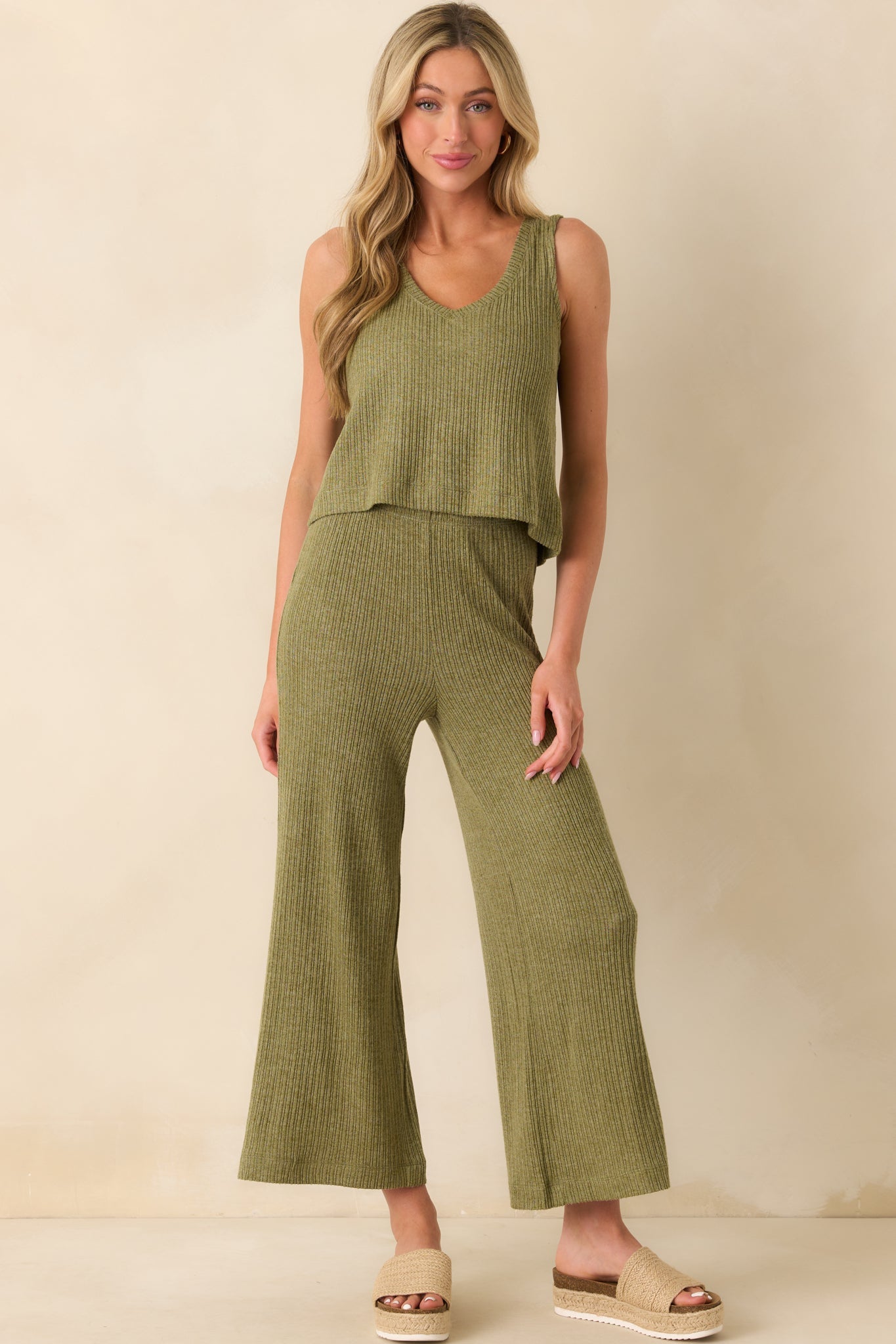 Z Supply Olive Green Sloane V-Neck Rib Tank