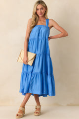 MINKPINK Blue Cotton Emily Strappy Midi Dress