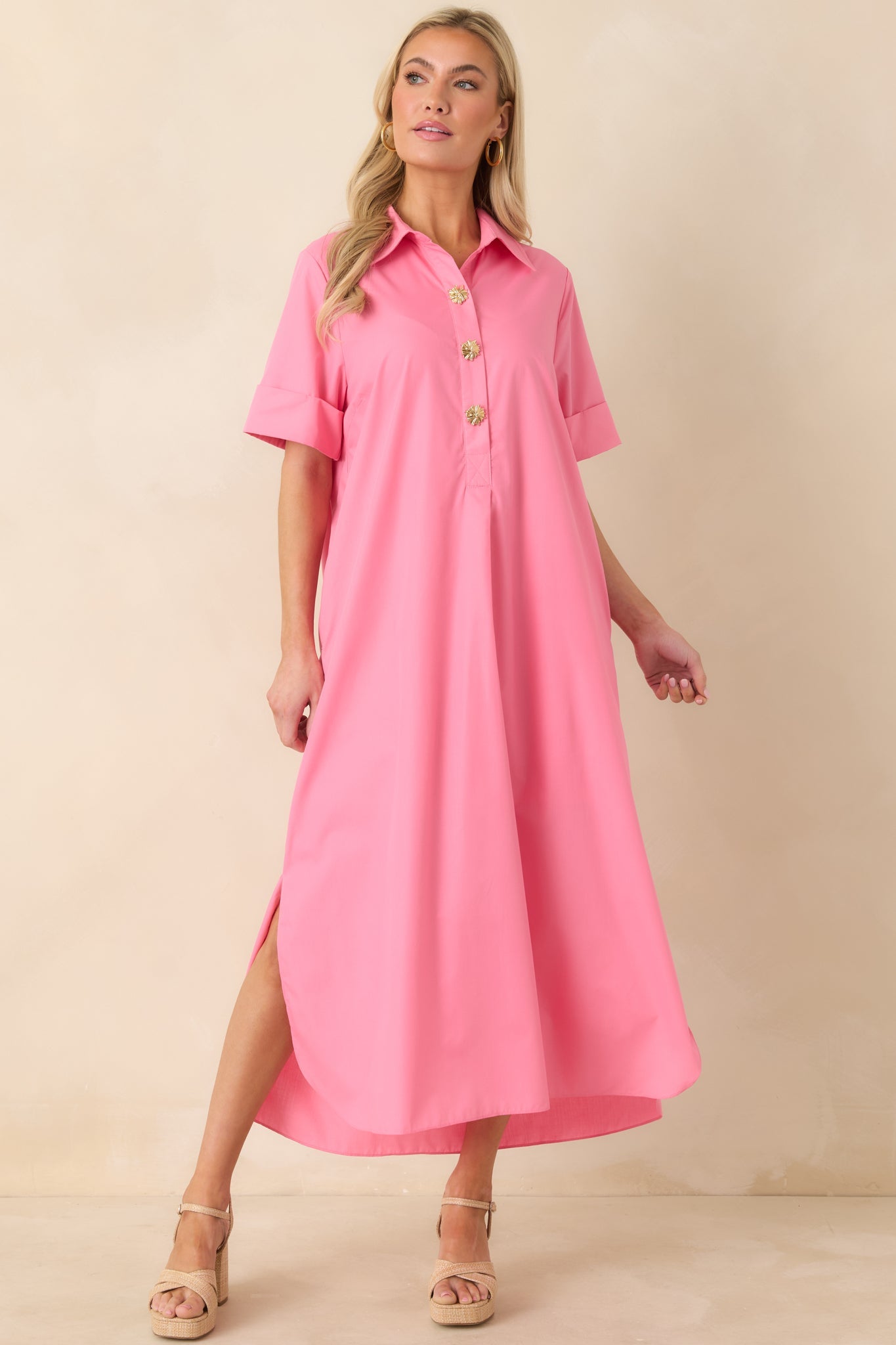 Read The Signs Pink Short Sleeve Maxi Dress