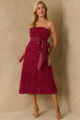 Raising The Bar Wine Red Floral Applique Midi Dress