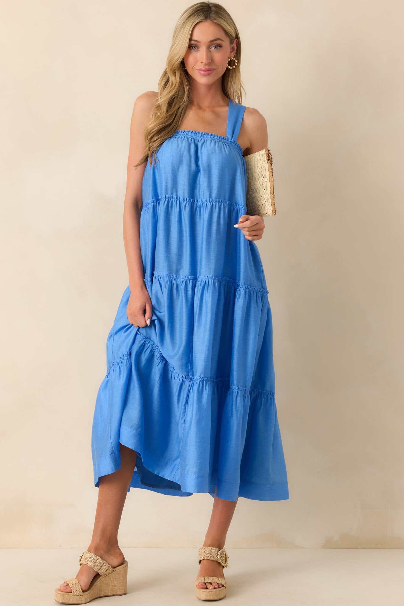 MINKPINK Blue Cotton Emily Strappy Midi Dress