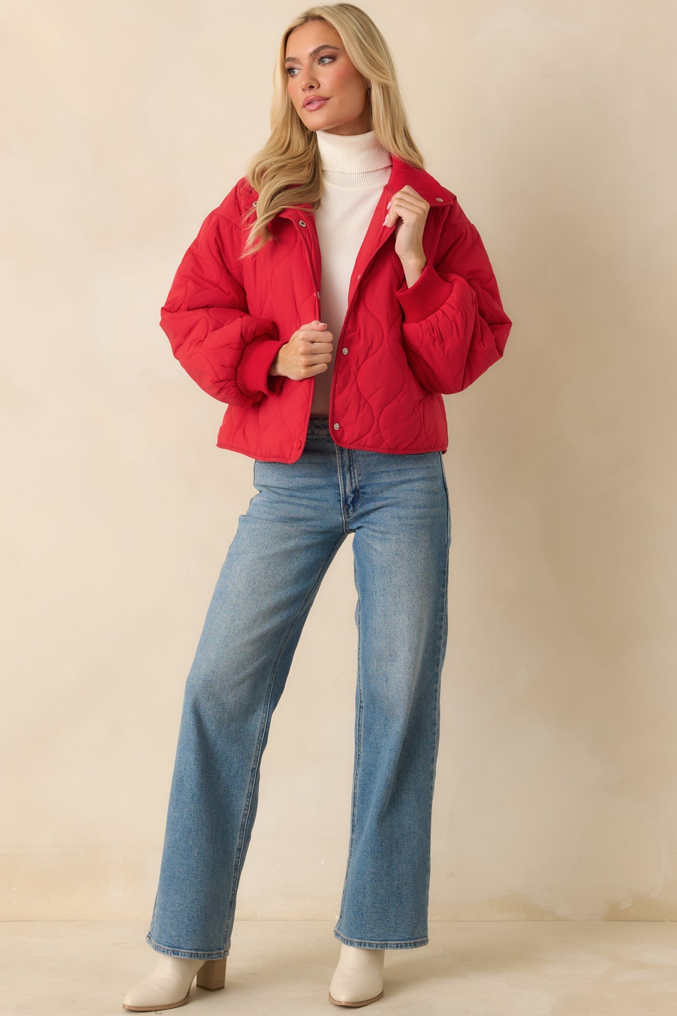 Just Between Us Red Quilted Button-Up Jacket