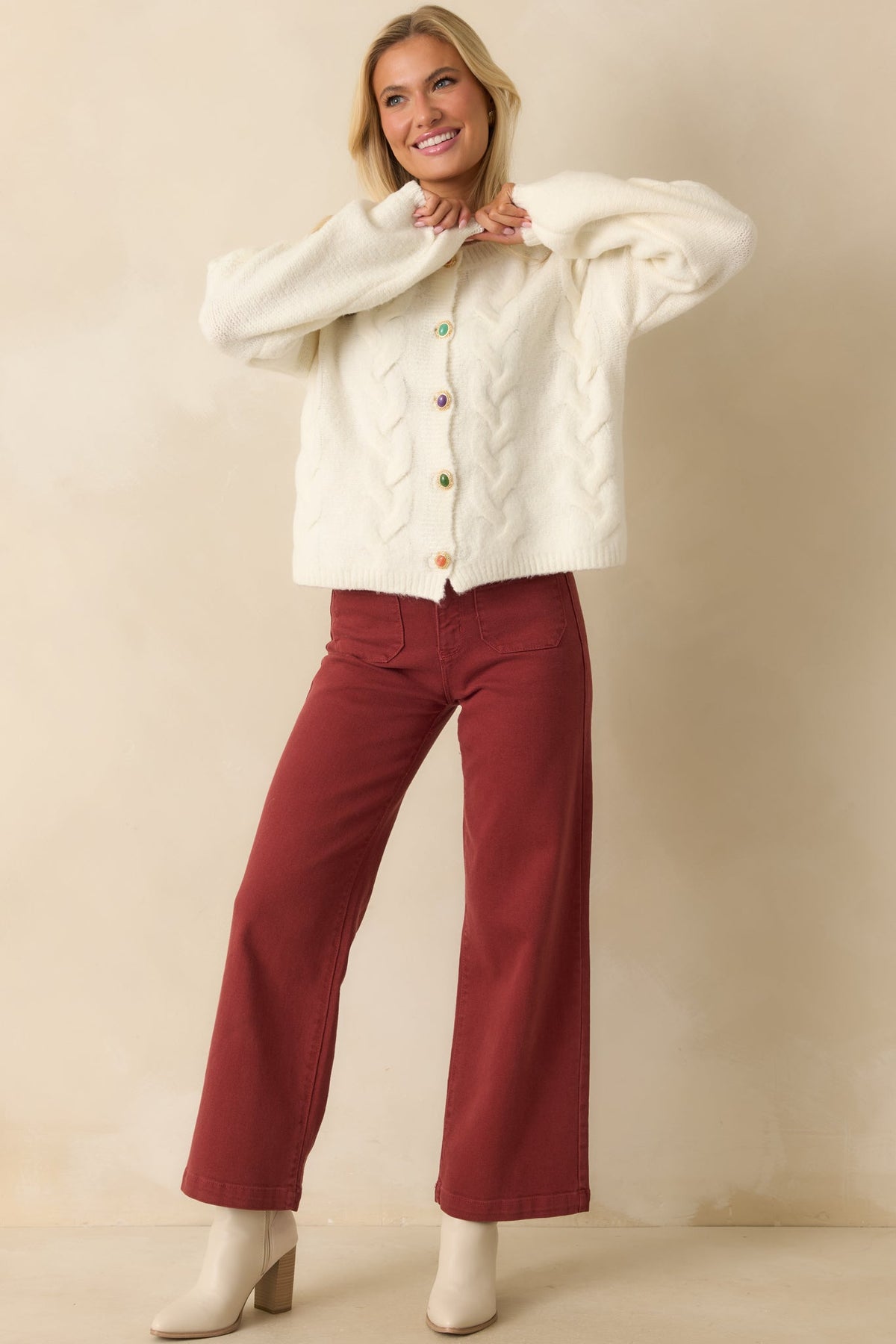 Gather What Matters Ivory Multi Knit Button Up Cardigan