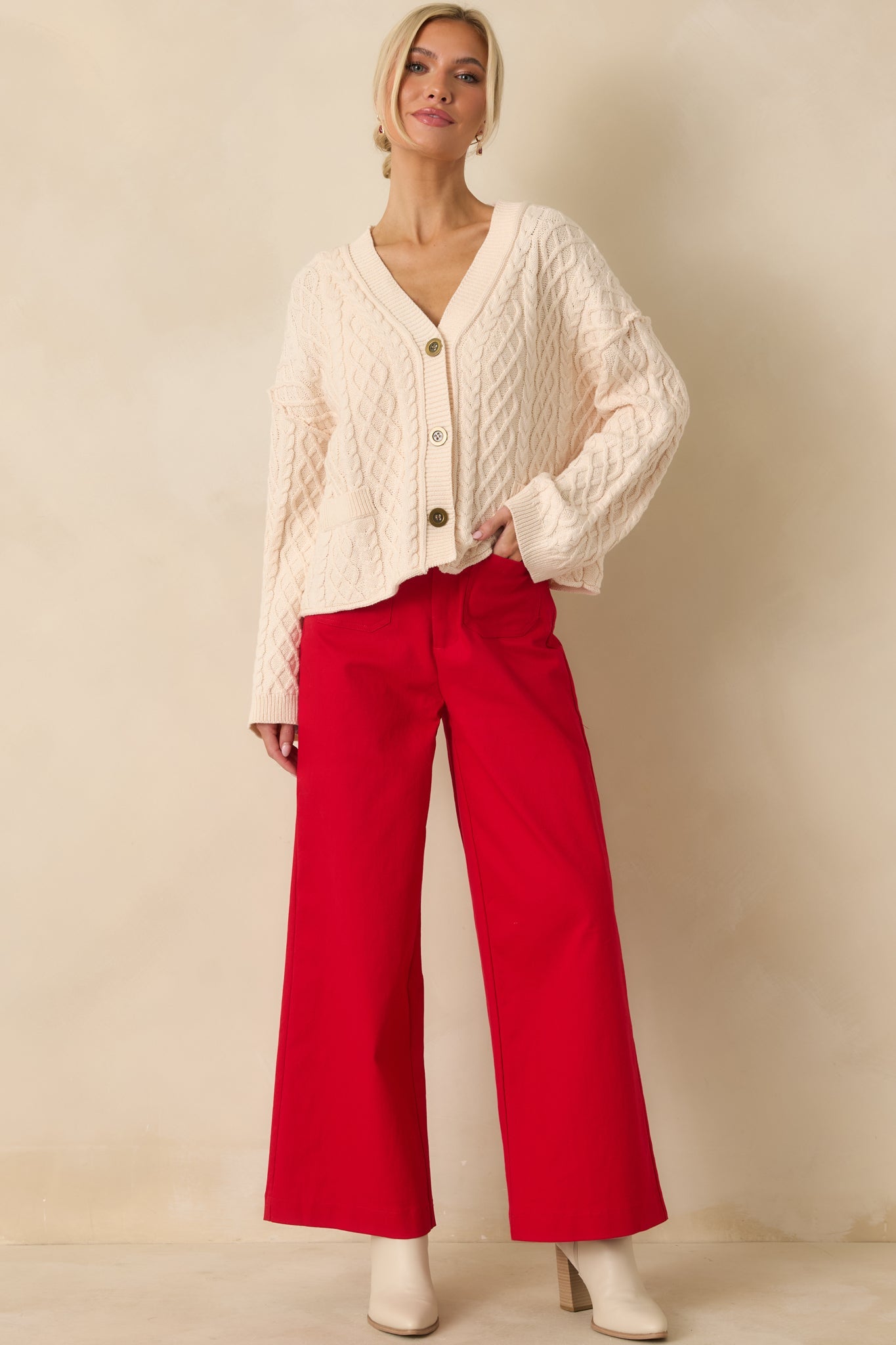 For Old Time's Sake Ivory Cable Knit Button Up Cardigan