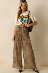 Take The Chance Brown Leopard Print High Waisted Wide Leg Pants