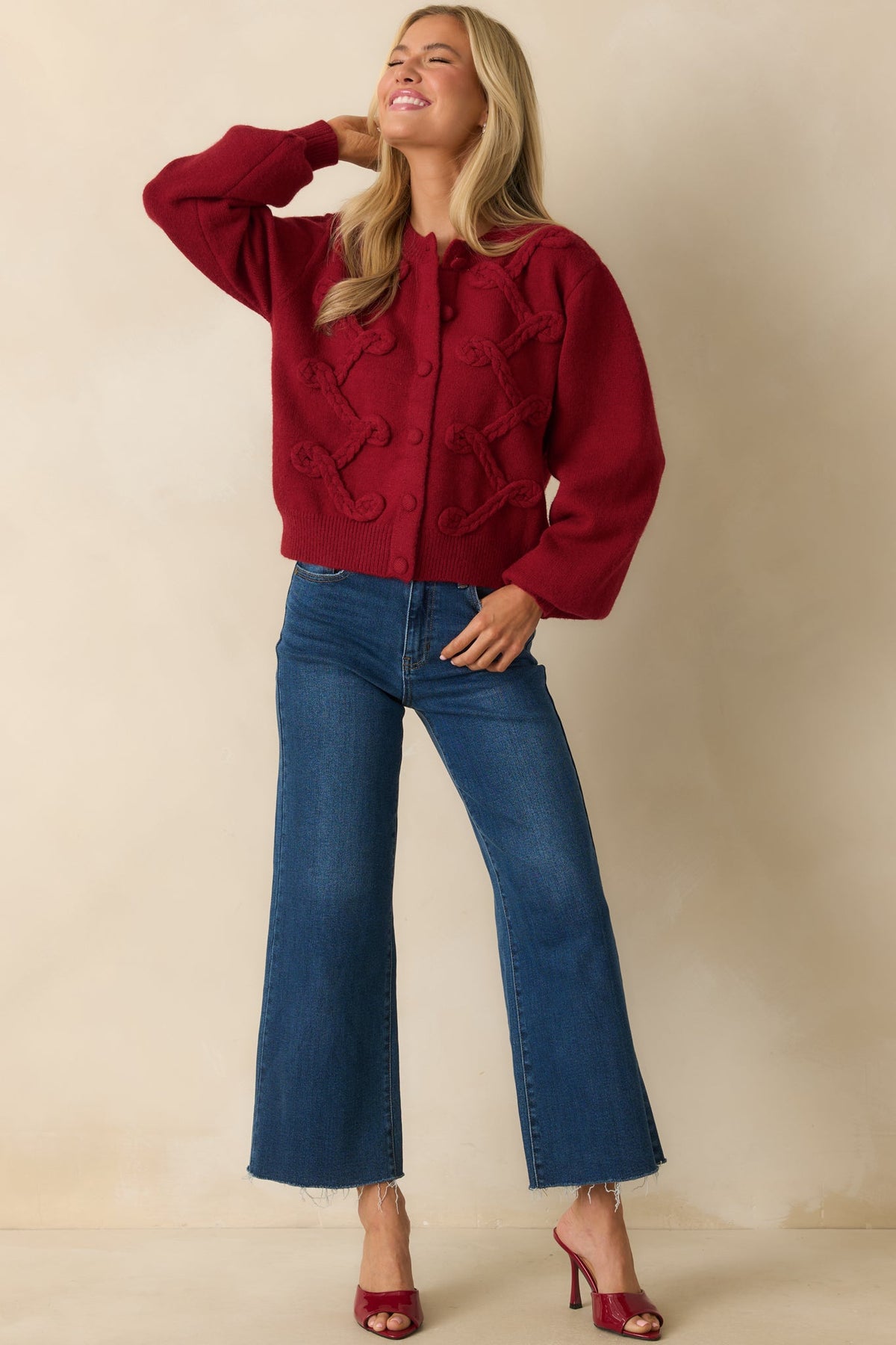 Well Within Reach Red Knit Button Up Cardigan