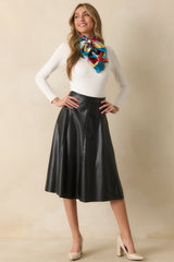 In My Memories Black Faux Leather Midi Skirt