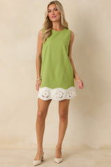 Fresh Cut Flowers Apple Green Floral Detail Sleeveless Mini Dress