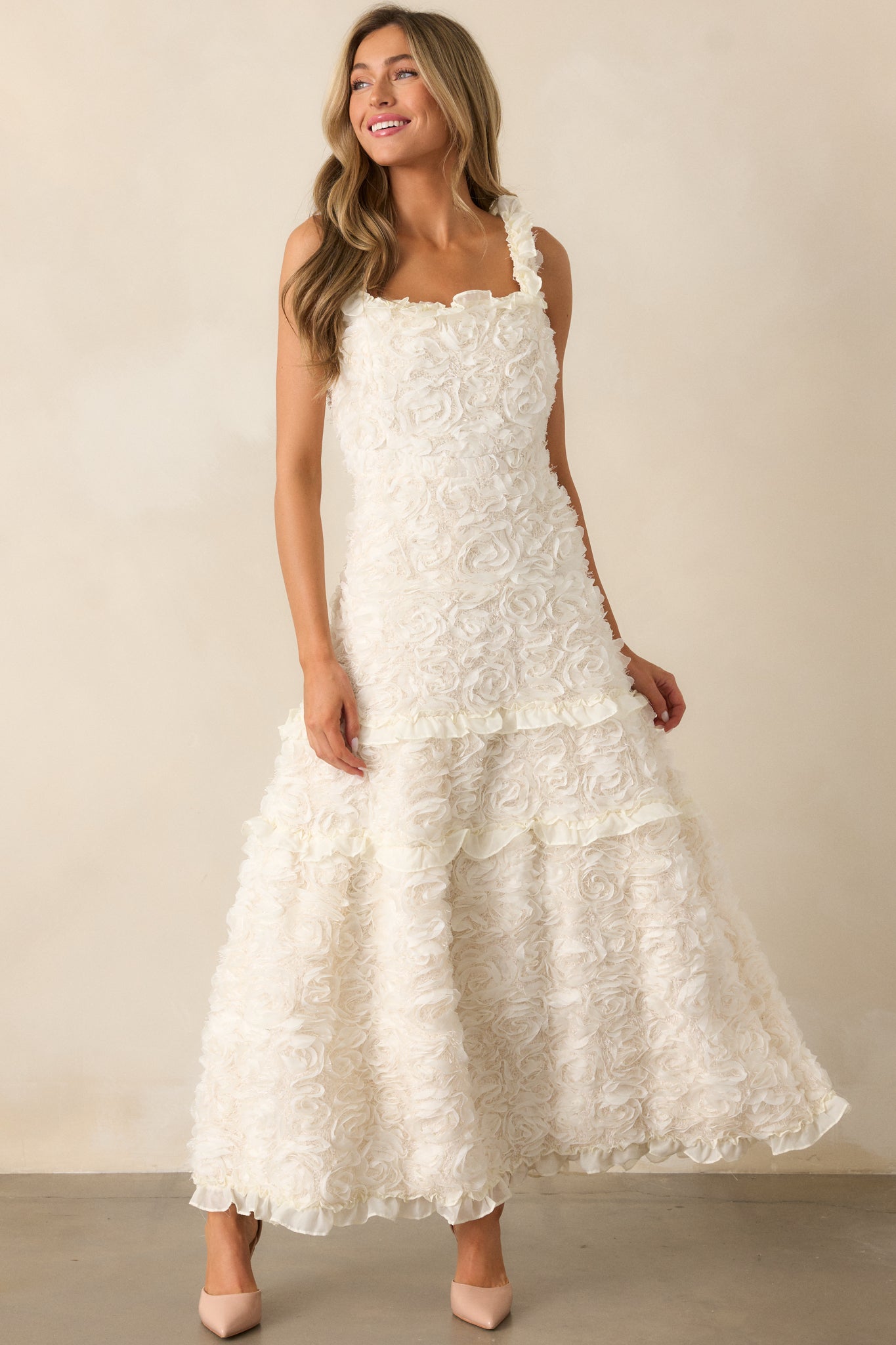 Something Good Ivory Floral Applique Maxi Dress