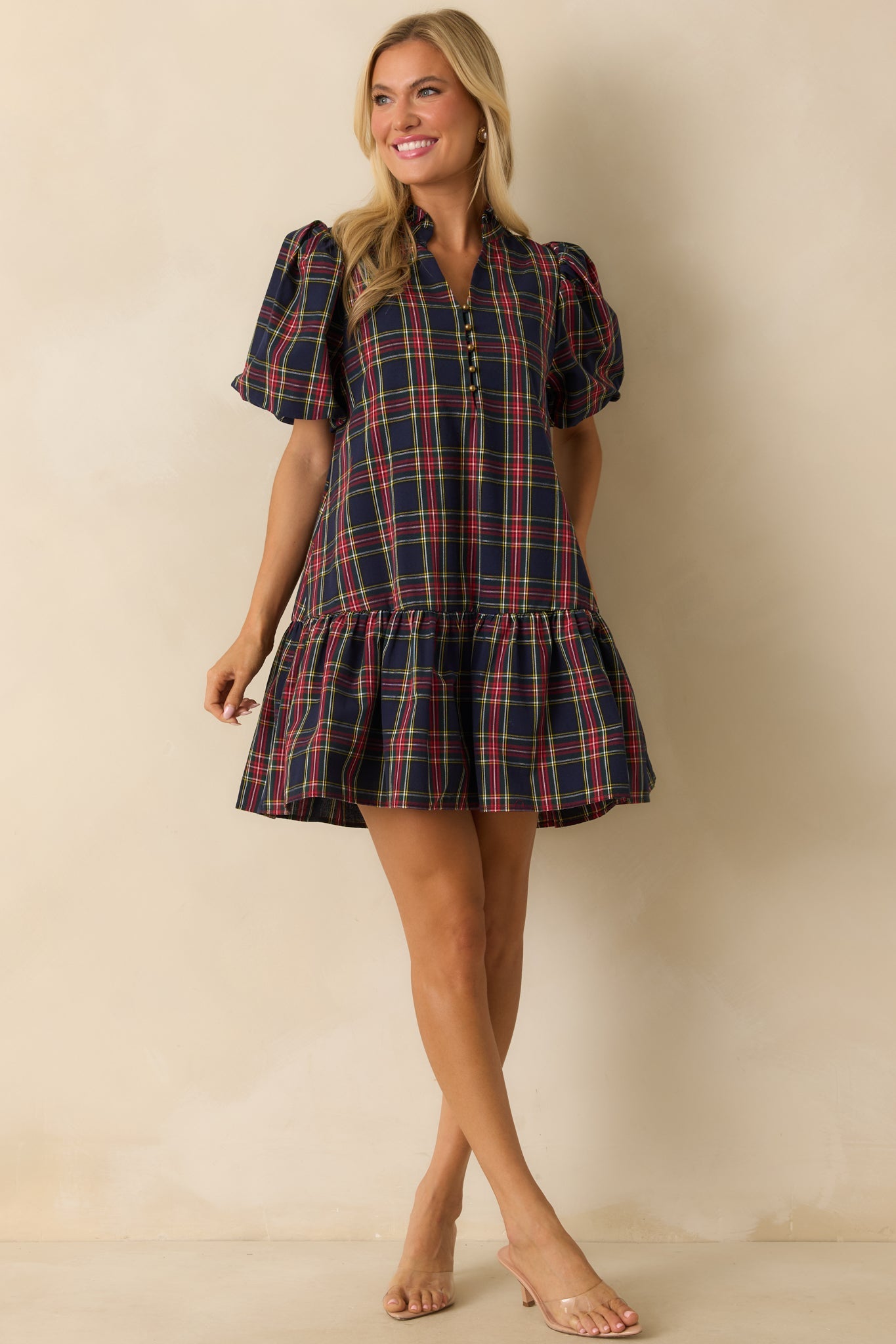 Wrapped in Cheer Navy Plaid Mini Dress
