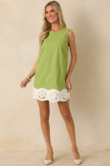 Fresh Cut Flowers Apple Green Floral Detail Sleeveless Mini Dress