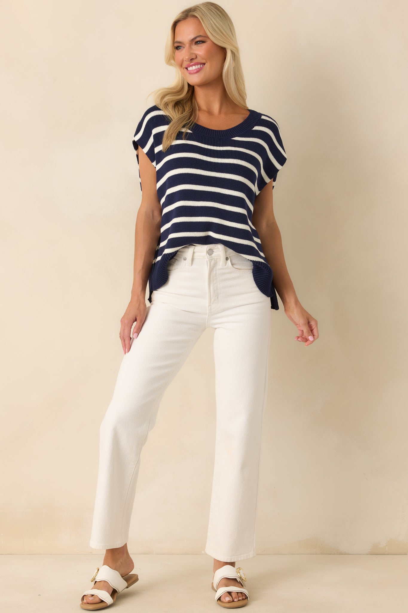 Daring Diva Navy Stripe Oversized Sweater Vest
