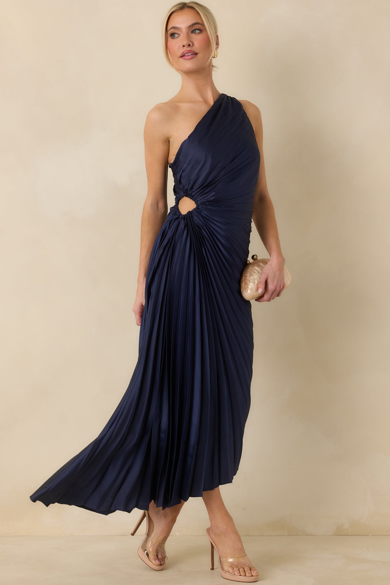 Poetic Charm Navy Blue Asymmetric One Shoulder Maxi Dress