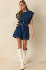 The Road Less Traveled Dark Wash Denim Romper