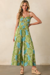 Something Light And Easy Green Floral Linen Blend Jumpsuit