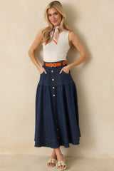 Town & Country Dark Wash Denim Button-Down Maxi Skirt
