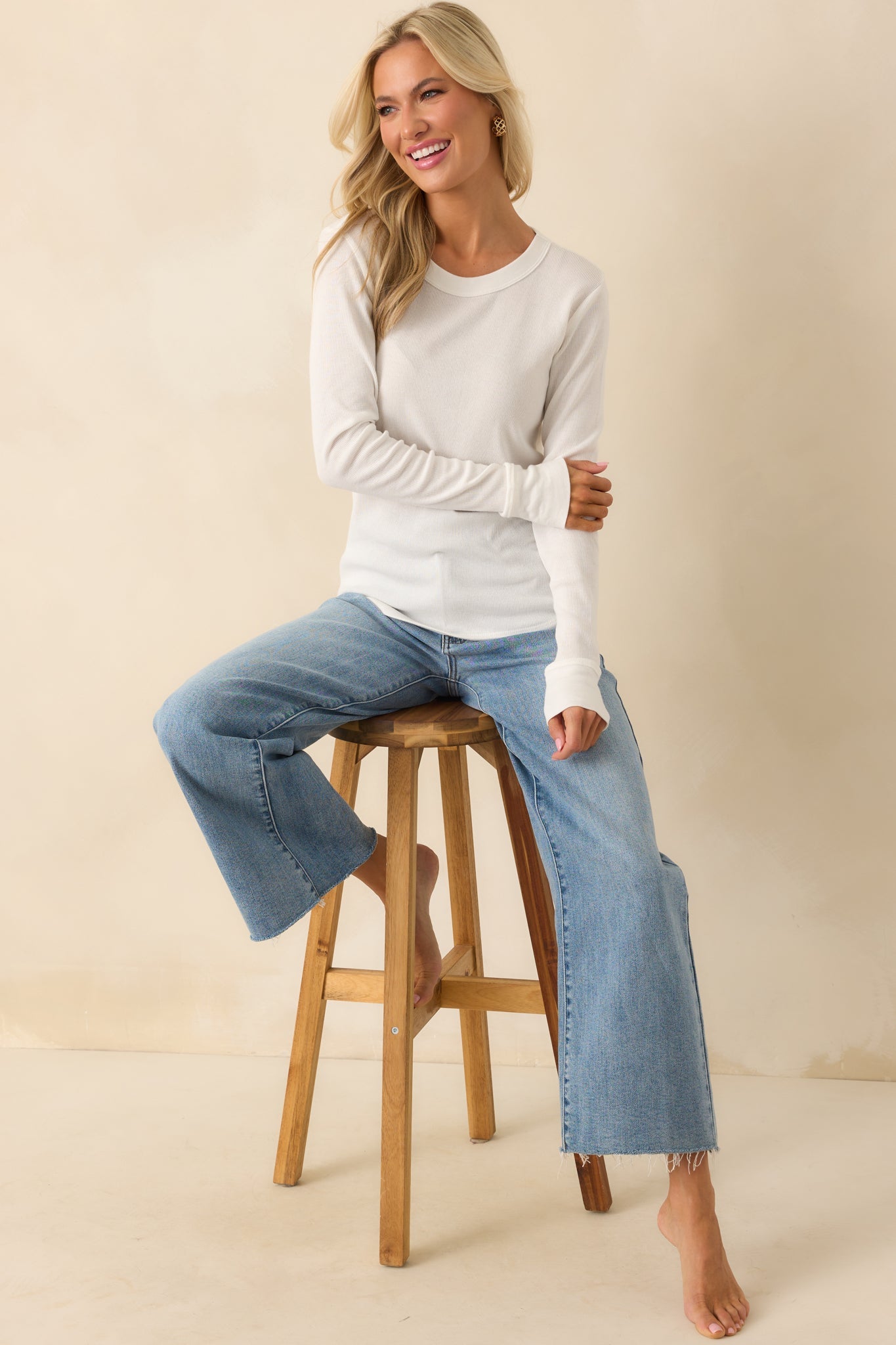 Simplicity Always Works Ivory Long Sleeve Crew Neck Top