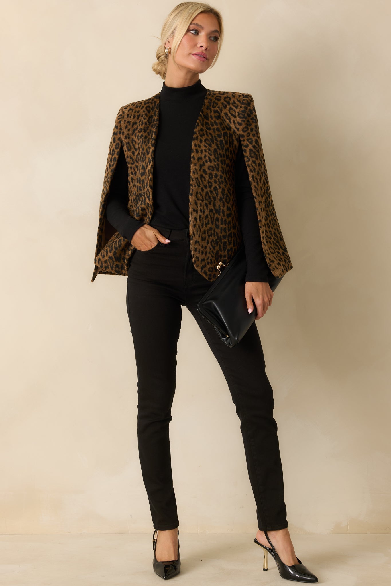 Hear Me Roar Brown Leopard Print Cape Blazer
