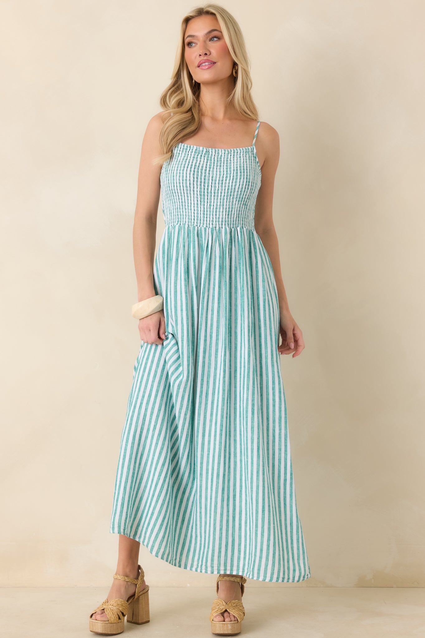 Z Supply La Palma Green Bayside Stripe Linen Maxi Dress