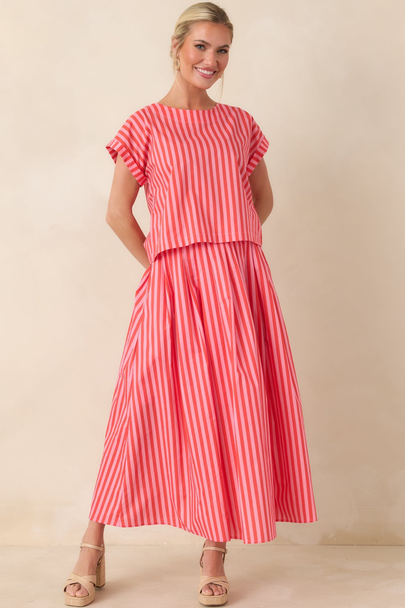 Making Moves Orange & Pink Stripe Cotton Maxi Skirt