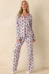 The Merriest Thing White Multi Wreath Long Sleeve Button Up Pajama Top