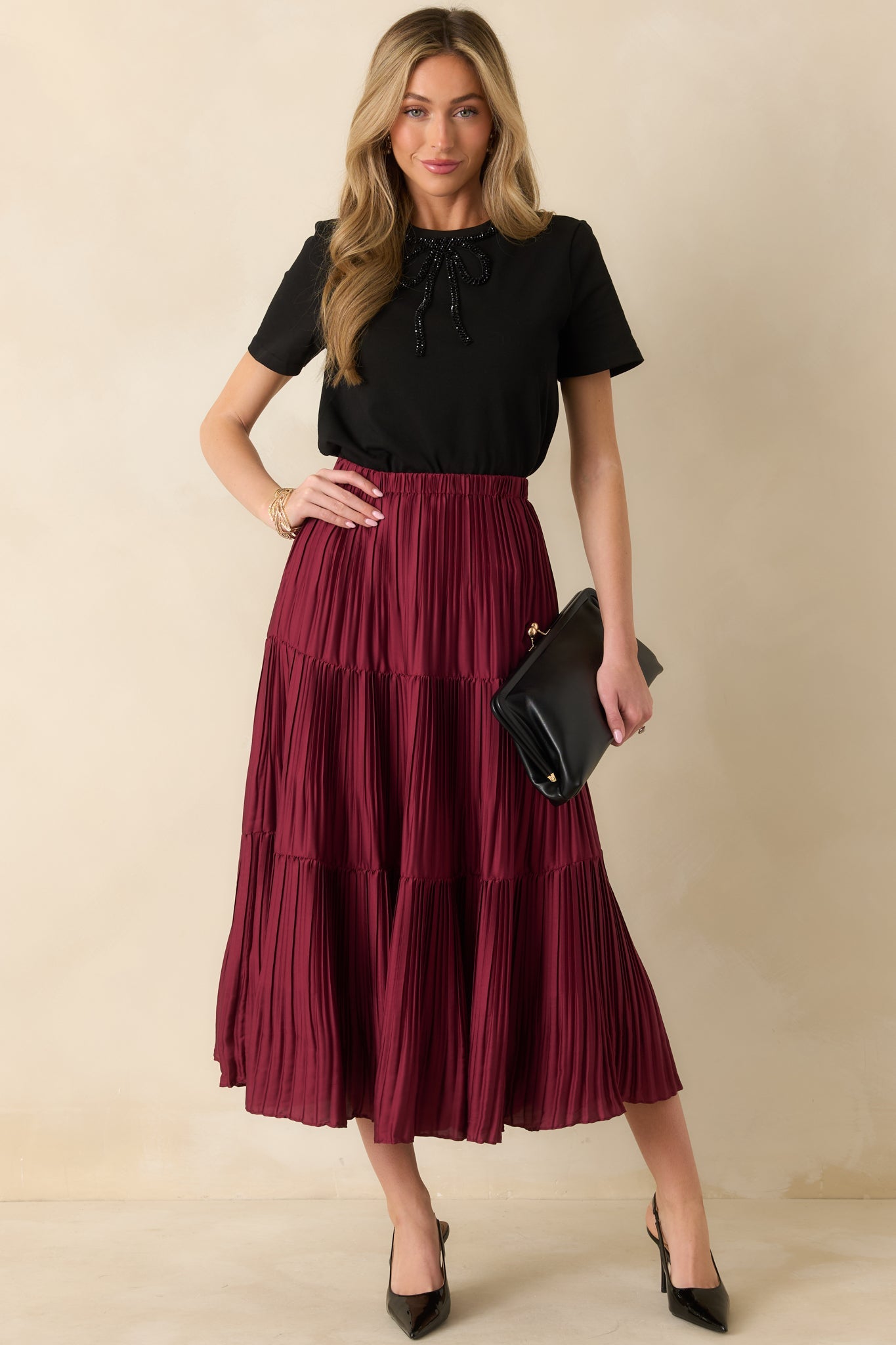 Tied To Charm Black Cotton Beaded Bow Short Sleeve Top