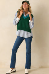 Stayed The Same Hunter Green Cotton Contrast Trim Sweater Vest