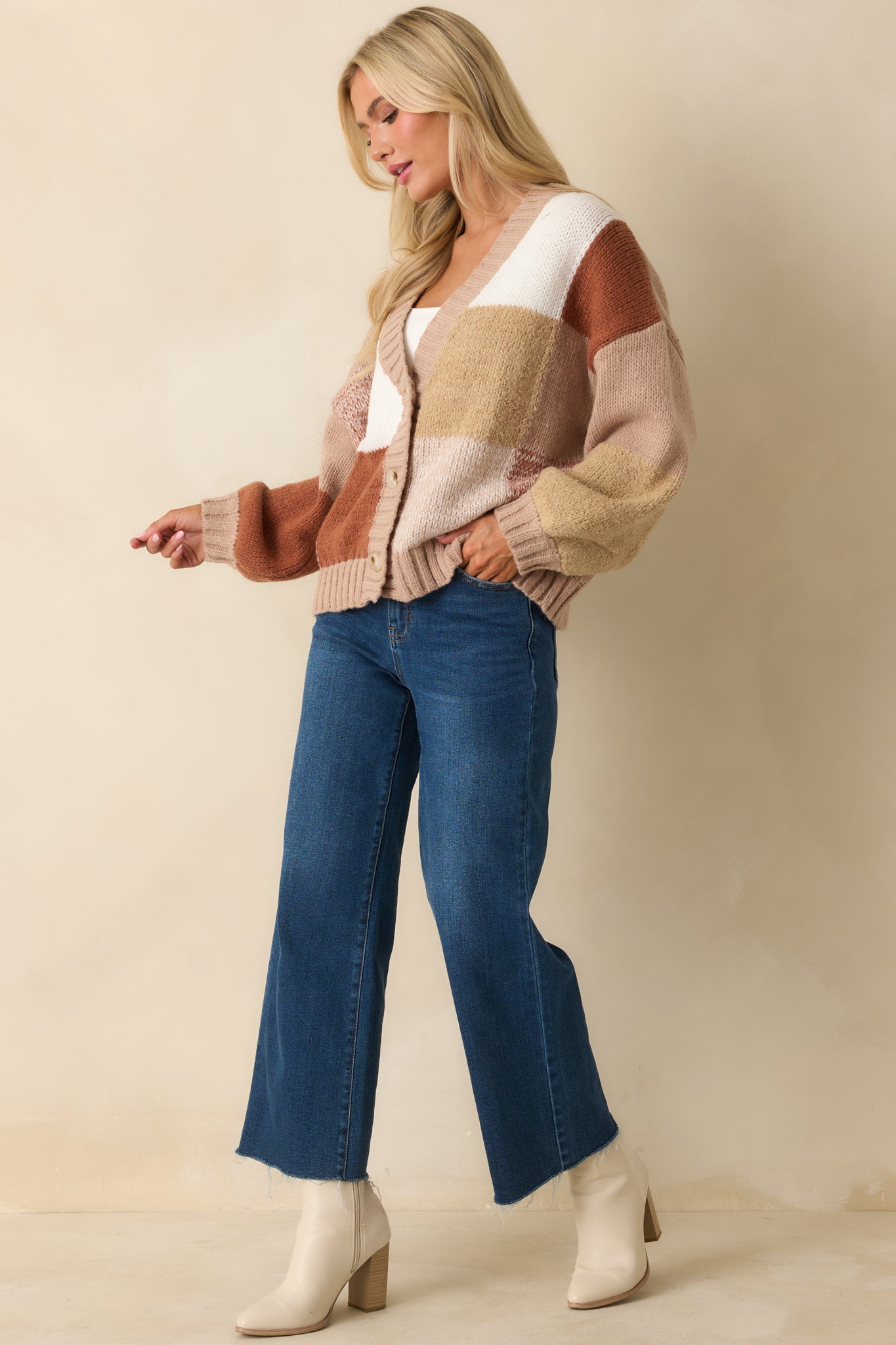 Down To Earth Taupe Knit Button Up Cardigan Sweater