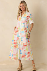Fresh Palette Multi Color Cotton Check Button Front Maxi Shirt Dress