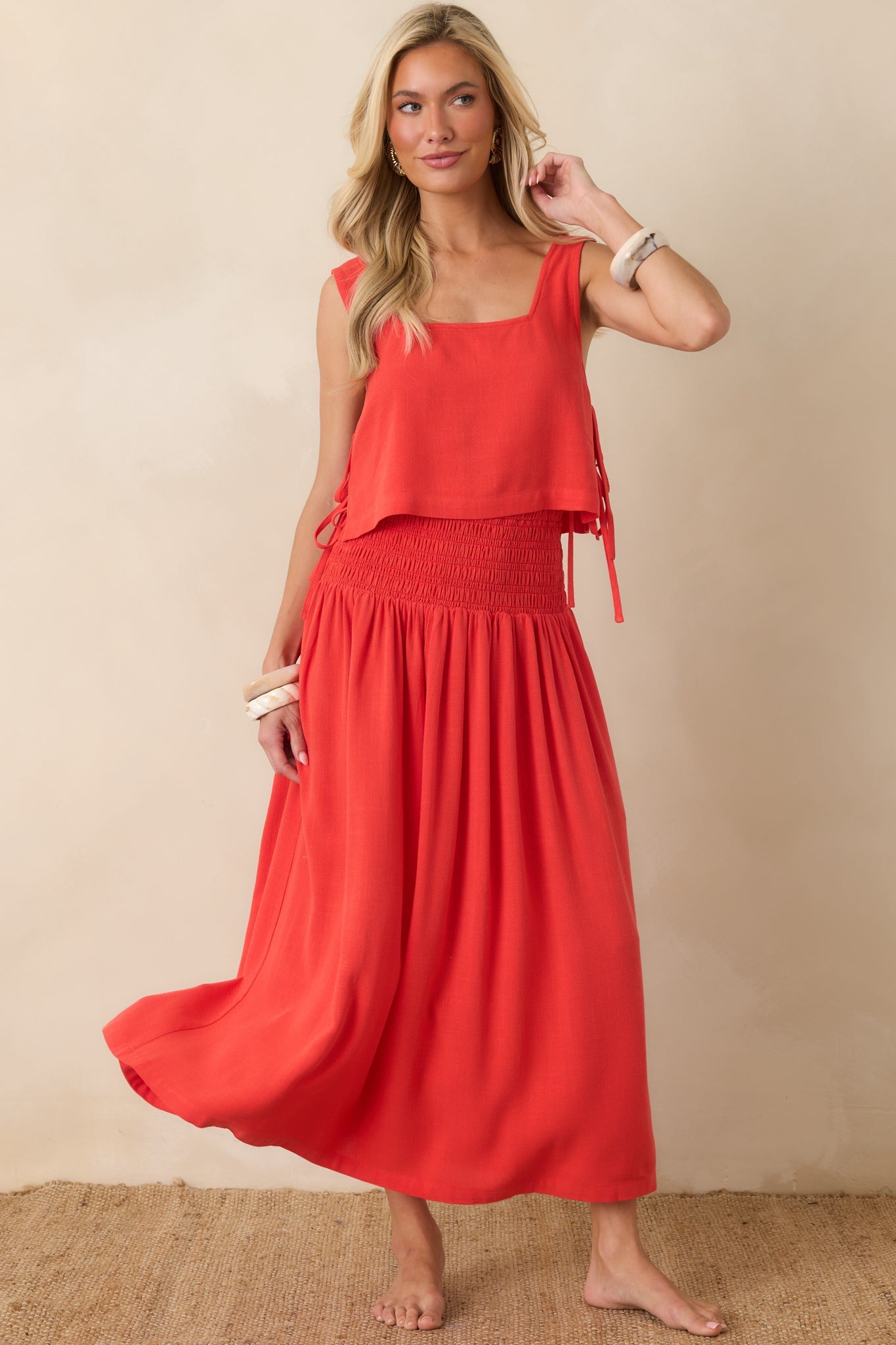 Paradisa Siesta Key Sangria Red Linen Blend Maxi Skirt