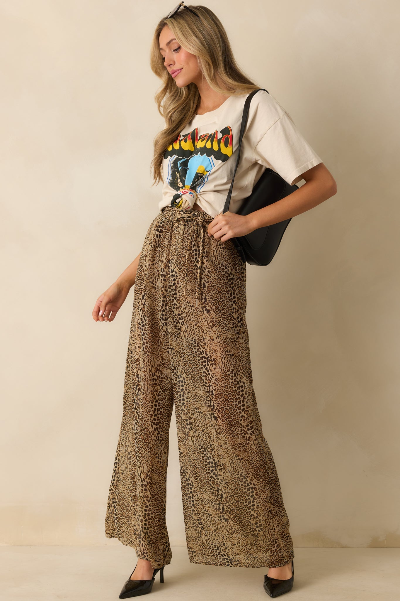 Take The Chance Brown Leopard Print High Waisted Wide Leg Pants