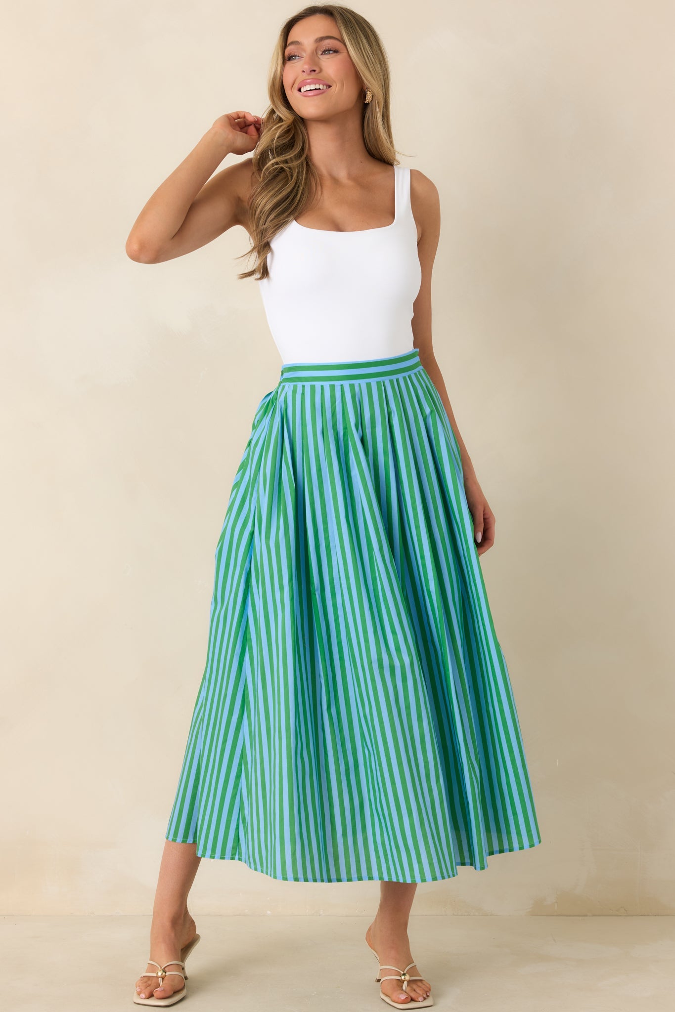 Making Moves Blue & Green Stripe Cotton Maxi Skirt
