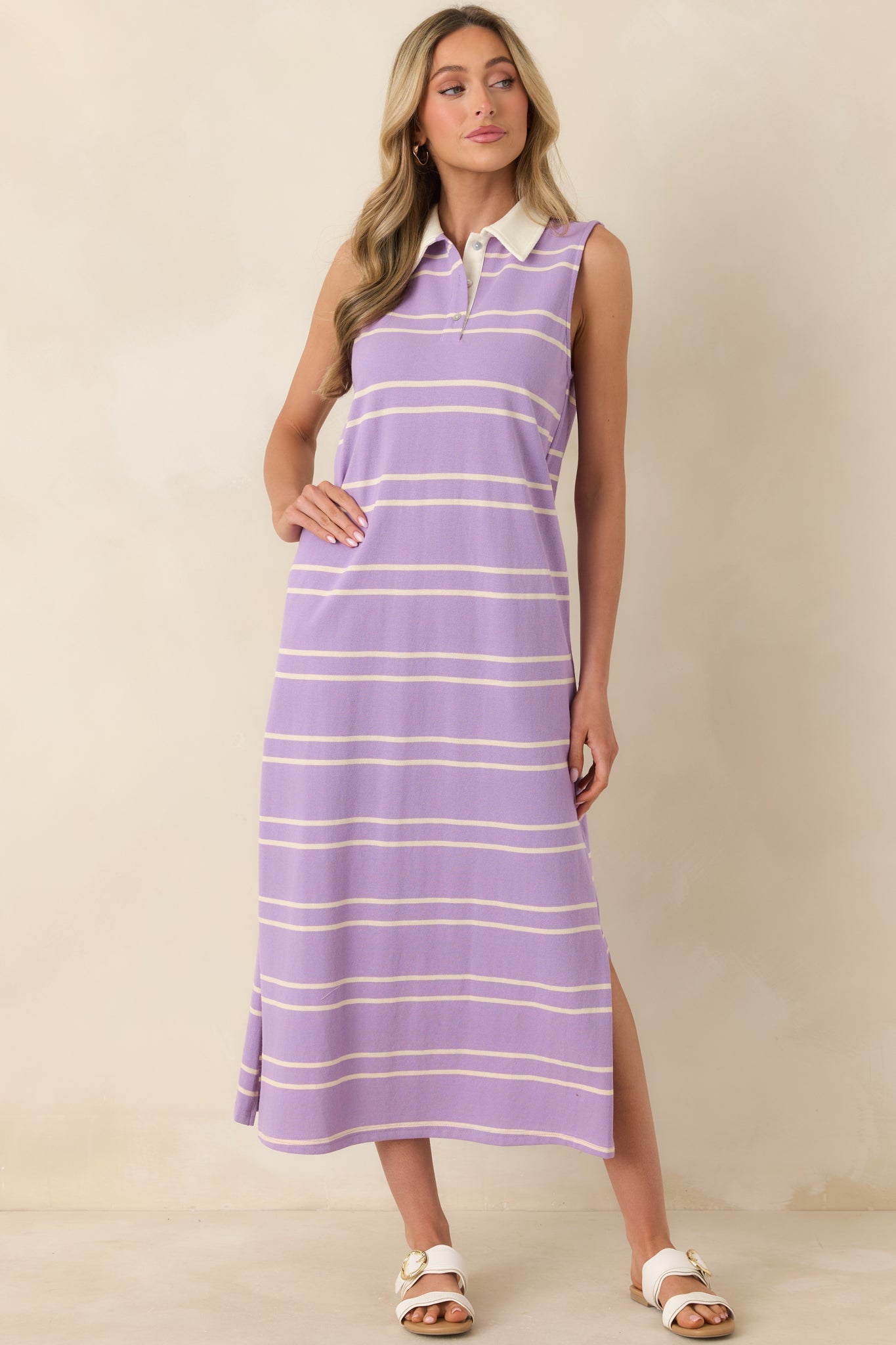 Polished Play Lavender Stripe Cotton Sleeveless Maxi Dress