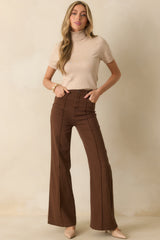 Already Over It Brown Cotton High Waisted Wide Leg Flare Jeans