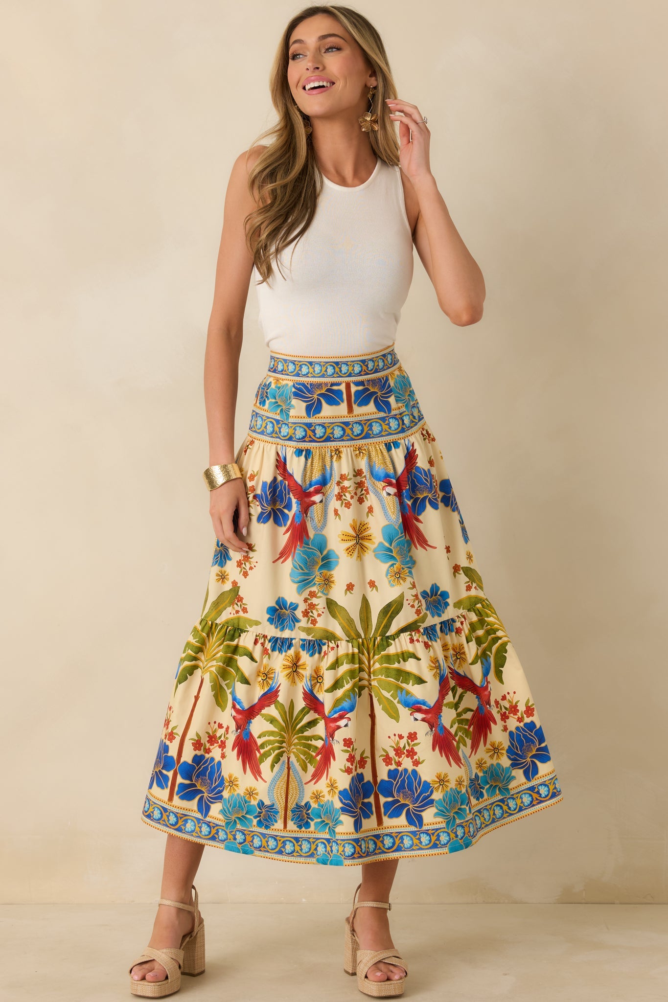 Aylaya Geneva Multi Cotton Tiered Maxi Skirt