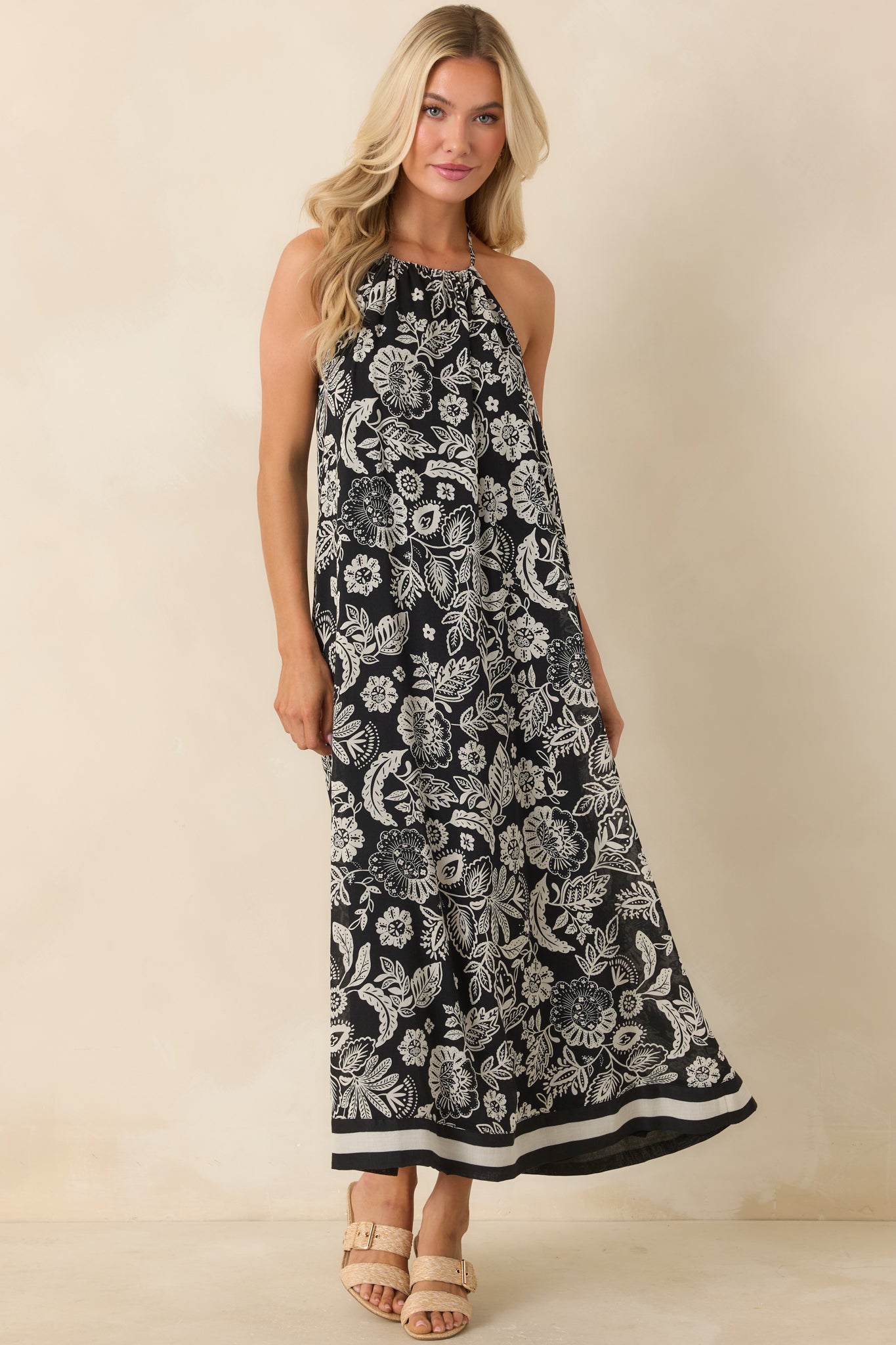 Z Supply Black & Ivory Viento Luz Floral Halter Midi Dress