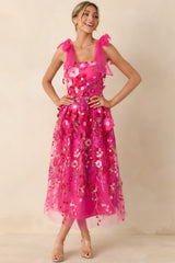 Spirit of Spring Fuchsia Pink Floral Embroidered Maxi Dress