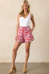 This Is All I Want Red Floral Cotton Scallop Hem Shorts