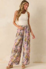 Sunlight All Around Light Pink Tropical Print Wide Leg Pants